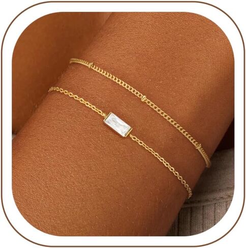 ZOERAY Birthstone Gold Bracelets for Women Non Tarnish Cute 14K Gold Plated Stackable Bracelets for Women Trendy Dainty Emerald Layered Bracelet Jewelry Bridesmaid Friendship Birthday Gifts for Her in Saudi Arabia