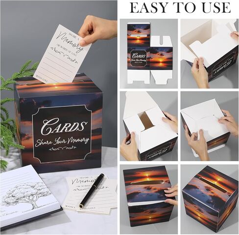 مجموعة كتاب ضيوف جنازة غروب الشمس، دفتر ضيوف تذكاري أنيق الكل في واحد، 80 صفحة، كتاب ضيوف لخدمة الجنازة والنصب التذكاري، غلاف فني، سجل مع قلم، بطاقات ذاكرة، صندوق تجميع، علامة طاولة in Kuwait