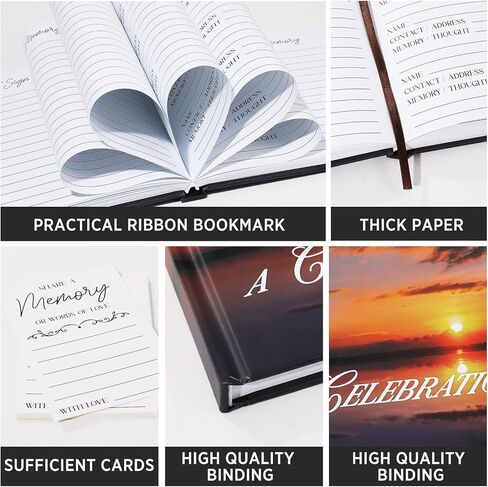 مجموعة كتاب ضيوف جنازة غروب الشمس، دفتر ضيوف تذكاري أنيق الكل في واحد، 80 صفحة، كتاب ضيوف لخدمة الجنازة والنصب التذكاري، غلاف فني، سجل مع قلم، بطاقات ذاكرة، صندوق تجميع، علامة طاولة in Kuwait
