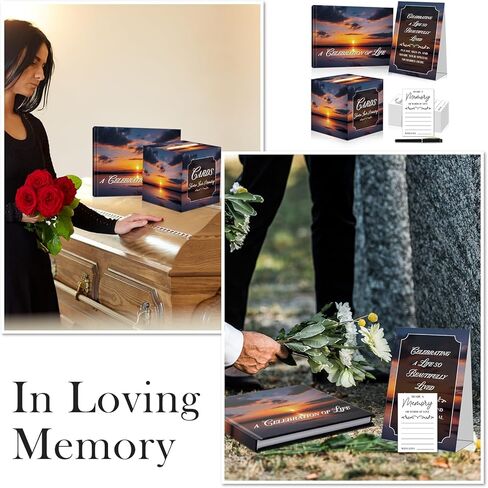 مجموعة كتاب ضيوف جنازة غروب الشمس، دفتر ضيوف تذكاري أنيق الكل في واحد، 80 صفحة، كتاب ضيوف لخدمة الجنازة والنصب التذكاري، غلاف فني، سجل مع قلم، بطاقات ذاكرة، صندوق تجميع، علامة طاولة in Kuwait