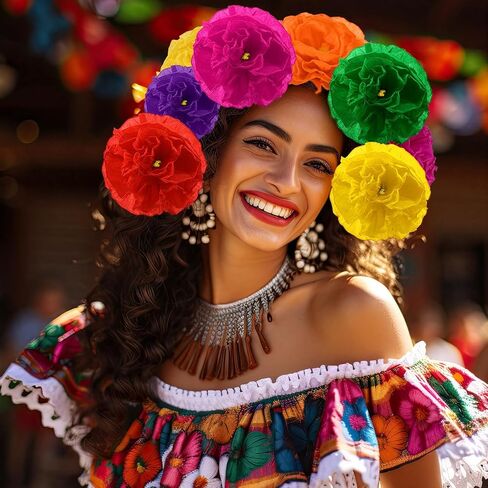 12 Pcs Mexican Paper Flowers Artificial Rainbow Crepe Paper Flowers Bunch with 15in Long Stem Mexican Fiesta Assorted De Papel para Decoracion for Fiesta Cinco De Mayo Party Home Decor in Kuwait