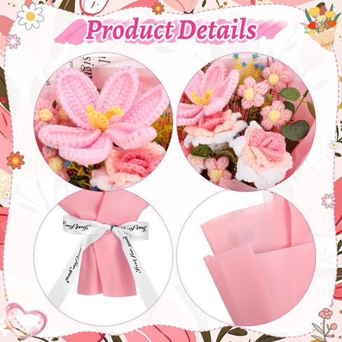 Ovveroche Crochet Flowers Bouquet, Hand Knitted Rose Tulip Crochet Flower with Gift Bag Greeting Card for Mother's Day, Home Decor, Weddings, Birthdays, Anniversary Graduation Gift in Saudi Arabia