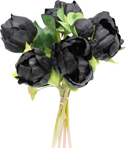 باقة زهور الفاوانيا ذات اللمس الحقيقي من Angel Isabella - 6 أزهار و2 براعم من البولي يوريثان، زهور صناعية ذات ملمس واقعي للديكور والزفاف والحرف اليدوية (أبيض) in Kuwait