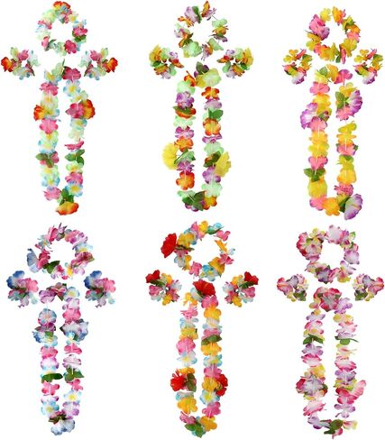 8 PCS Hawaiian Leis Garland for Luau Party Colorful Silk Tropical Flower Necklace Bulk Lais Hawaii Dresses Summer Pool Beach Birthday Holiday Graduation Party Decorations Favors Supplies Props in Kuwait