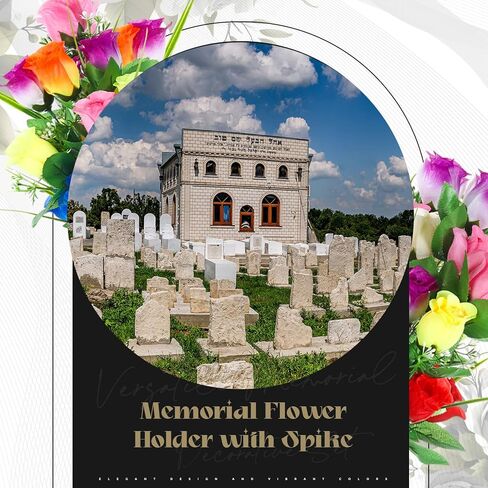 8 Set 16 Pcs Artificial Cemetery Vase with Flowers for Grave Memorial Artificial Floral Bouquet with Vases and Spike for Outdoor Cemetery Headstones Grave Lawn Yard Decoration(Vivid Color) in Kuwait