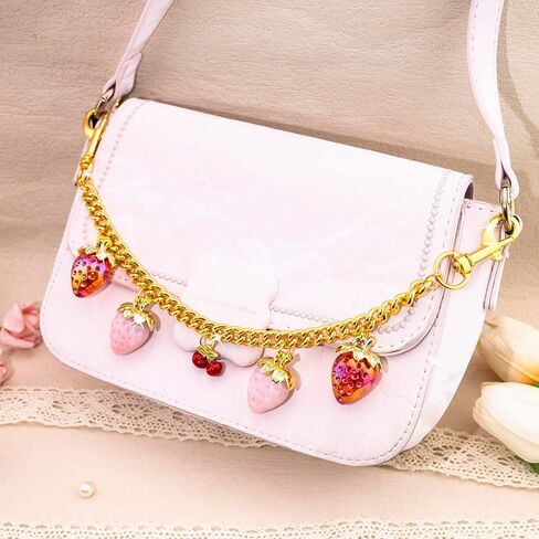 Strawberry Cherry Gold Bag Purse Chain Charms for Handbags Purses - Fruit Keychain Charm Purse Accessories for Women with Lobster Clasp in Saudi Arabia