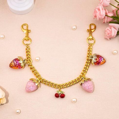 Strawberry Cherry Gold Bag Purse Chain Charms for Handbags Purses - Fruit Keychain Charm Purse Accessories for Women with Lobster Clasp in Saudi Arabia