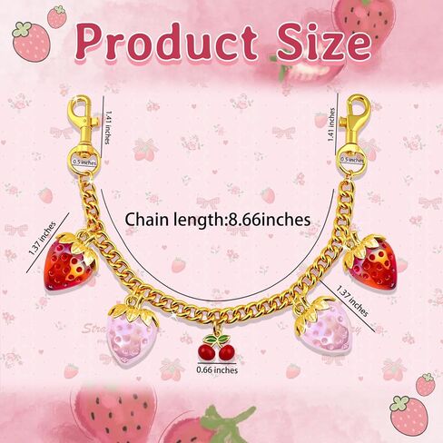 Strawberry Cherry Gold Bag Purse Chain Charms for Handbags Purses - Fruit Keychain Charm Purse Accessories for Women with Lobster Clasp in Saudi Arabia