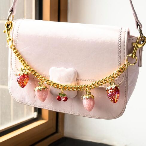 Strawberry Cherry Gold Bag Purse Chain Charms for Handbags Purses - Fruit Keychain Charm Purse Accessories for Women with Lobster Clasp in Saudi Arabia