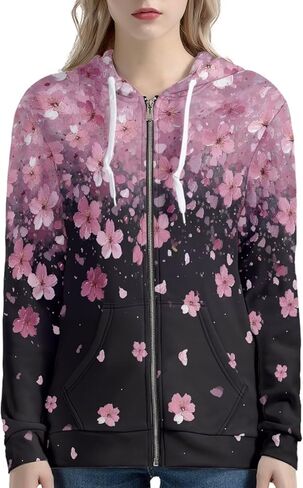 POLERO Oil Painting Women's Sweatshirts Hoodie Jackets with Pocket Zip Up Long Sleeve Animal Floral Outfits in Kuwait