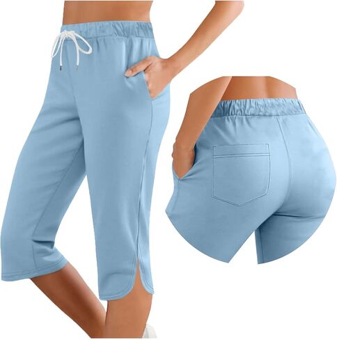 Ladies Capri Wide Leg Cut Out Elastic Waist Casual Loose Lounge Cropped Trousers Beach Vacation Clothes 2026 in Saudi Arabia