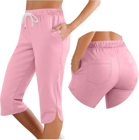 Ladies Capri Wide Leg Cut Out Elastic Waist Casual Loose Lounge Cropped Trousers Beach Vacation Clothes 2026 in Saudi Arabia