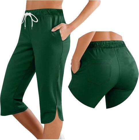 Ladies Capri Wide Leg Cut Out Elastic Waist Casual Loose Lounge Cropped Trousers Beach Vacation Clothes 2026 in Saudi Arabia