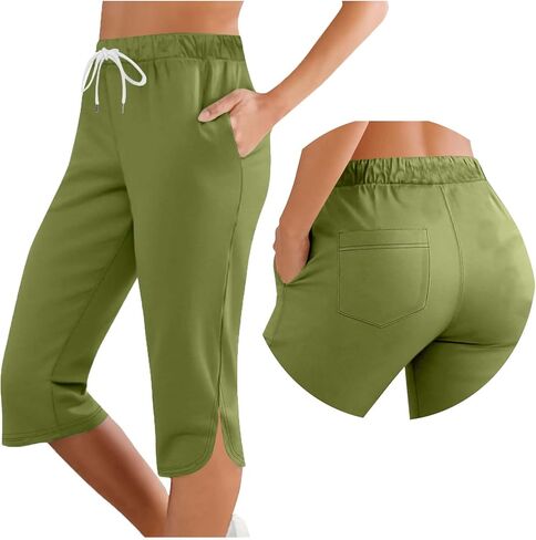 Ladies Capri Wide Leg Cut Out Elastic Waist Casual Loose Lounge Cropped Trousers Beach Vacation Clothes 2026 in Saudi Arabia
