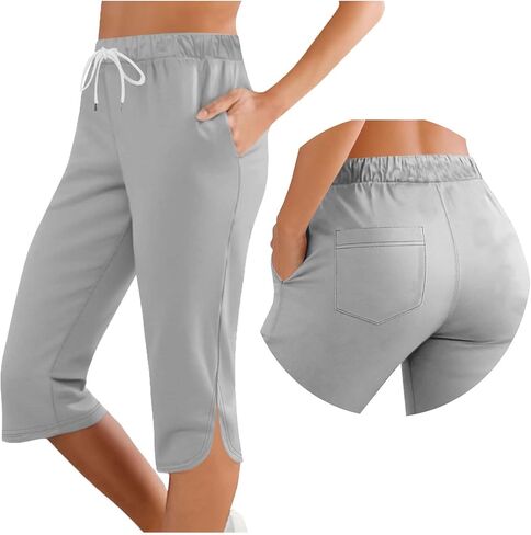 Ladies Capri Wide Leg Cut Out Elastic Waist Casual Loose Lounge Cropped Trousers Beach Vacation Clothes 2026 in Saudi Arabia