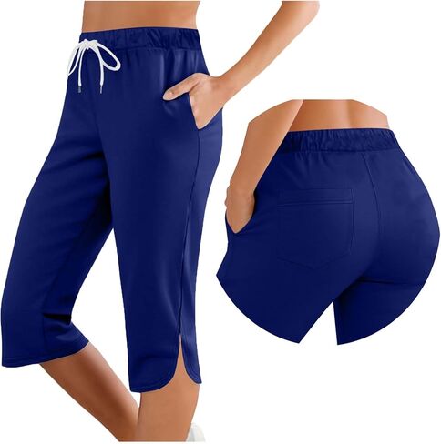 Ladies Capri Wide Leg Cut Out Elastic Waist Casual Loose Lounge Cropped Trousers Beach Vacation Clothes 2026 in Saudi Arabia