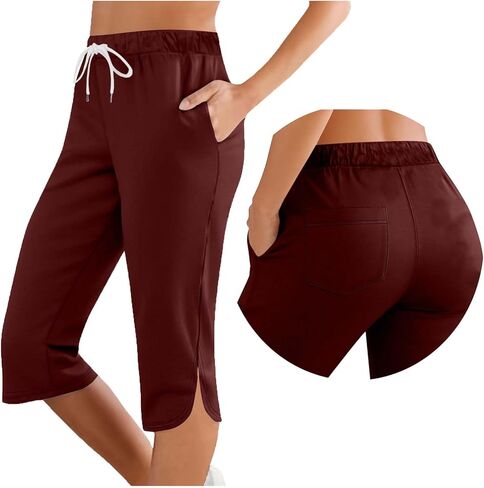 Ladies Capri Wide Leg Cut Out Elastic Waist Casual Loose Lounge Cropped Trousers Beach Vacation Clothes 2026 in Saudi Arabia