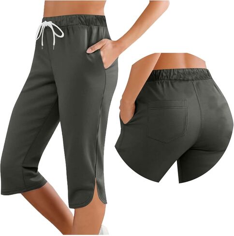Ladies Capri Wide Leg Cut Out Elastic Waist Casual Loose Lounge Cropped Trousers Beach Vacation Clothes 2026 in Saudi Arabia