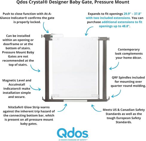 بوابة امان للاطفال من كيو دوس كريستال ديزاينر - تلبي المعايير الاوروبية الصارمة - تصميم عصري وسلامة لا مثيل لها - الجمال والامان معا - تركيب بسيط | تثبيت بالضغط in Kuwait