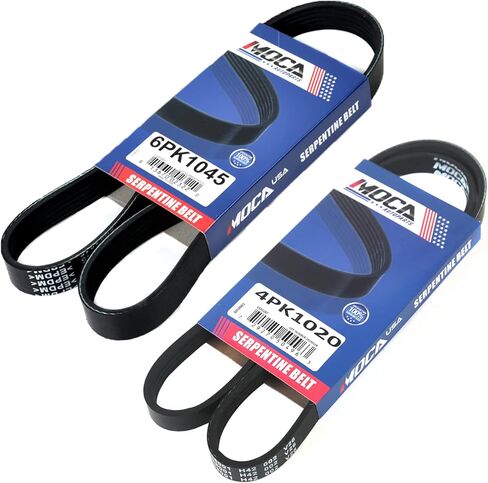 2PCS Serpentine Belt fit 1993-2001 for Honda Prelude 2.2L #6PK1045 Air Conditioning/Alternator Belt, 4PK1020 Power Steering Belt in Kuwait