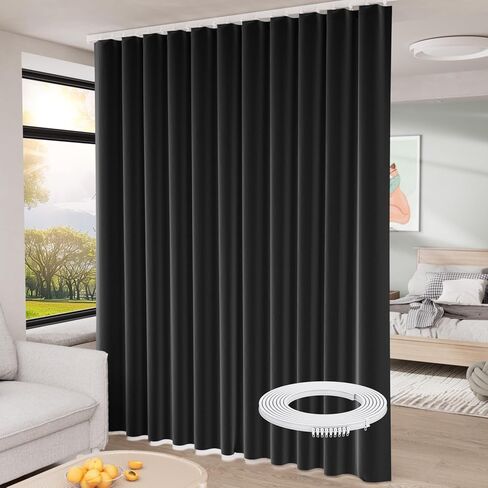Room Divider Curtain with Ceiling Mount Track Blackout Curtains Thickened Ceiling Privacy Room Divider Screen, Flexible Ceiling Track Window Curtain Panels for Living Room Bedroom (Black W8.3 x L7ft) in Saudi Arabia