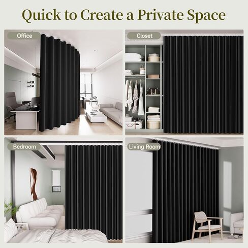 Room Divider Curtain with Ceiling Mount Track Blackout Curtains Thickened Ceiling Privacy Room Divider Screen, Flexible Ceiling Track Window Curtain Panels for Living Room Bedroom (Black W8.3 x L7ft) in Saudi Arabia