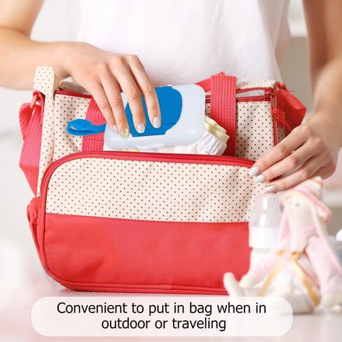 Box Portable Refillable Baby Wipes Dispenser Holder Wipes Carrying Case for Travel Home Office (Blue) in Kuwait