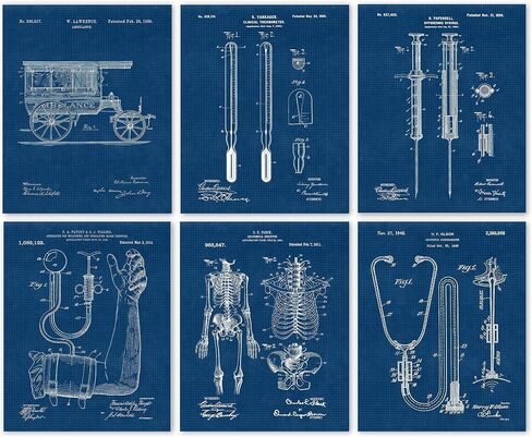 Vintage Medicine Patent Prints, 6 (8x10) Unframed Photos, Wall Art Decor Gifts Under 25 for Home Office Garage Man Cave Doctor School College Student Teacher Nurse Technician ER Caregiver Fan in Kuwait