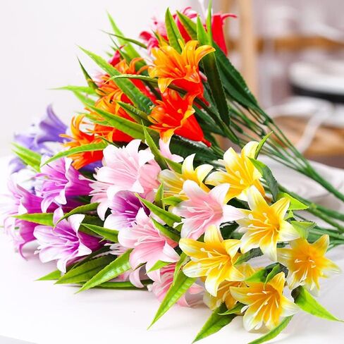 3PCS Lily Artificial Flowers Indoor Outdoor for Decoration UV Resistant Plastic Plants for Garden Porch Bedroom Office Table (Light Purple) in Saudi Arabia