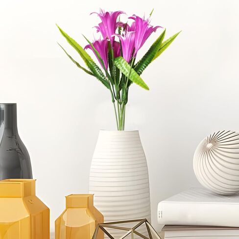 3PCS Lily Artificial Flowers Indoor Outdoor for Decoration UV Resistant Plastic Plants for Garden Porch Bedroom Office Table (Light Purple) in Saudi Arabia