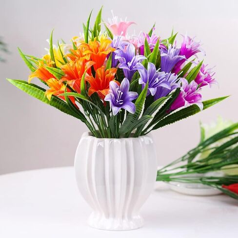 3PCS Lily Artificial Flowers Indoor Outdoor for Decoration UV Resistant Plastic Plants for Garden Porch Bedroom Office Table (Light Purple) in Saudi Arabia