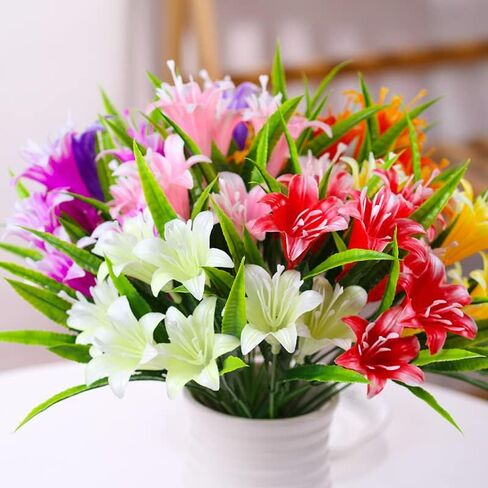 3PCS Lily Artificial Flowers Indoor Outdoor for Decoration UV Resistant Plastic Plants for Garden Porch Bedroom Office Table (Light Purple) in Saudi Arabia