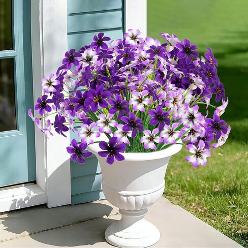 16 Bundles Artificial Flowers Outdoor, 2 Colors Faux Plants for Outdoors, UV Resistant Pansy Silk Flowers, Realistic Faux Plastic Flower Garden, Graves, Porch, Windowsill in Kuwait