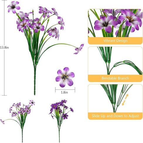 16 Bundles Artificial Flowers Outdoor, 2 Colors Faux Plants for Outdoors, UV Resistant Pansy Silk Flowers, Realistic Faux Plastic Flower Garden, Graves, Porch, Windowsill in Kuwait