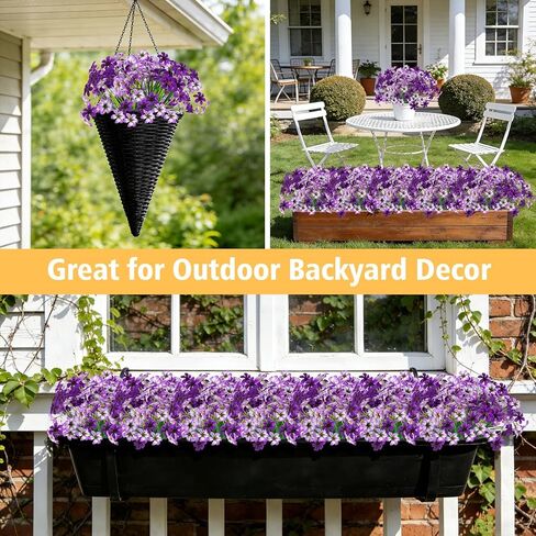 16 Bundles Artificial Flowers Outdoor, 2 Colors Faux Plants for Outdoors, UV Resistant Pansy Silk Flowers, Realistic Faux Plastic Flower Garden, Graves, Porch, Windowsill in Kuwait