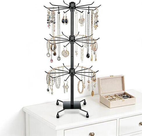 3 Tier Spinner Display Rack Retail Display Stand Metal Rotating Display Rack for Jewelry Keyring Socking HatsToys，Movable Shop Spinner，Adjustable height， Black,Pack of 2 in Kuwait