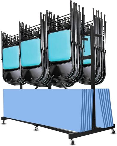 Folding Chair Rack, Heavy Duty Folding Chair Storage Rack Cart, 42 Chairs and 12 Table, 660 Lbs Weight Capacity, Locking Rubber Wheels for Weddings, Parties & Events in Saudi Arabia