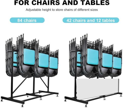Folding Chair Rack, Heavy Duty Folding Chair Storage Rack Cart, 42 Chairs and 12 Table, 660 Lbs Weight Capacity, Locking Rubber Wheels for Weddings, Parties & Events in Saudi Arabia
