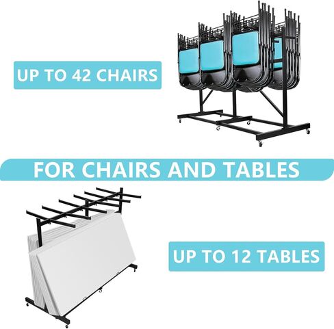 Folding Chair Rack, Heavy Duty Folding Chair Storage Rack Cart, 42 Chairs and 12 Table, 660 Lbs Weight Capacity, Locking Rubber Wheels for Weddings, Parties & Events in Saudi Arabia