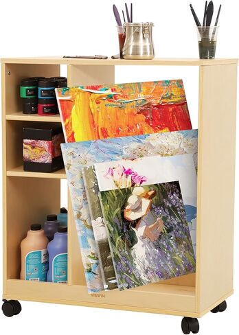 VISWIN Art Cart Organizer, Solid Pine Wood Art Supply Storage Organizer with Caster Wheels, 3-Tier Multifunctional Rolling Utility Storage Cart for Studio, Classroom, Artists - Natural in Kuwait