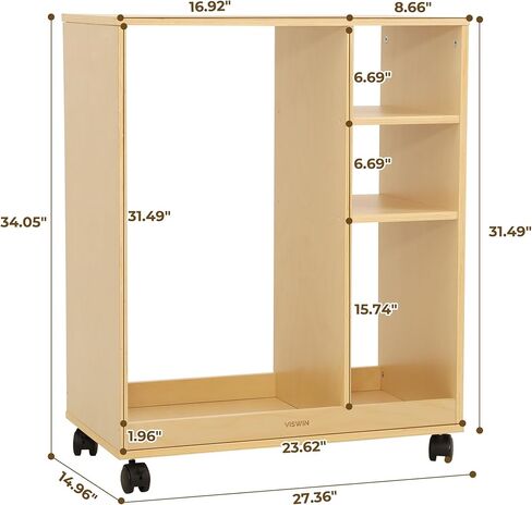 VISWIN Art Cart Organizer, Solid Pine Wood Art Supply Storage Organizer with Caster Wheels, 3-Tier Multifunctional Rolling Utility Storage Cart for Studio, Classroom, Artists - Natural in Kuwait