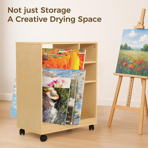 VISWIN Art Cart Organizer, Solid Pine Wood Art Supply Storage Organizer with Caster Wheels, 3-Tier Multifunctional Rolling Utility Storage Cart for Studio, Classroom, Artists - Natural in Kuwait