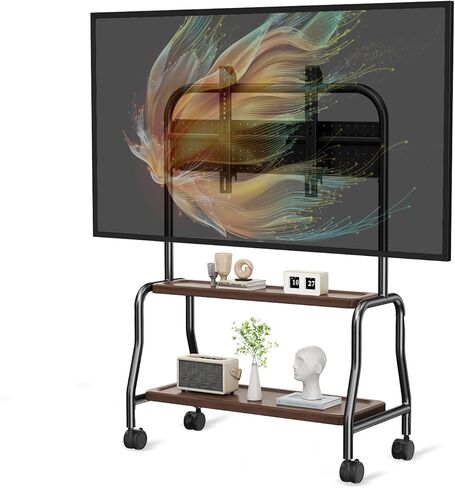 حامل تلفزيون متنقل لعربة التلفزيون المتدحرجة لشاشات مسطحة LCD LED OLED مقاس 32 إلى 75 بوصة، حامل تلفزيون أرضي محمول مع عجلات قفل يتحمل ما يصل إلى 110 رطل، عربة تلفزيون متدحرجة بحد أقصى VESA 600x400 مم in Kuwait