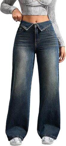 Women's Wide Leg Jeans High Waist Stretchy Baggy Jeans Loose Fit Casual Trendy Denim Pants Y2k Boyfriend in Kuwait