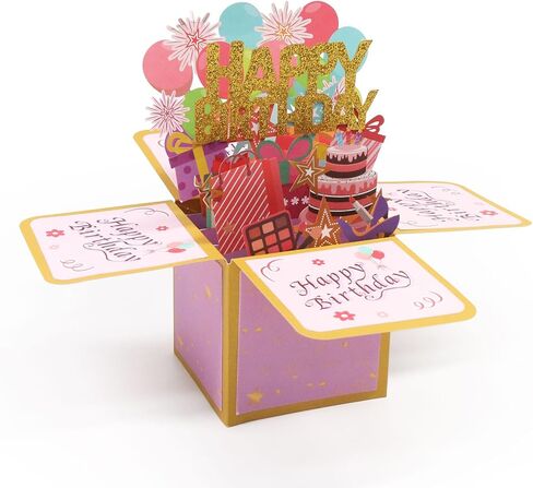 Fushing 3D Pop Up Birthday Card - Sweet Birthday Box Greeting Card Box with Blank Message Card & Envelope, Unique Handmade Scrapbook for Wife, Women, Men, Kids, Daughter, Son, Mom, Dad, Friend (Pink) in Saudi Arabia