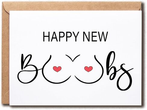 Happy New Boobs Card - Funny Congratulations Card for Her, Breast Enlargement Theme, 5 x 7 inches in Saudi Arabia