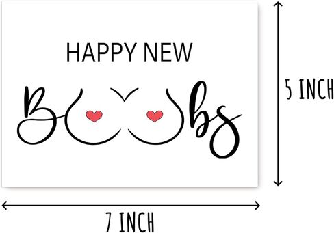 Happy New Boobs Card - Funny Congratulations Card for Her, Breast Enlargement Theme, 5 x 7 inches in Saudi Arabia