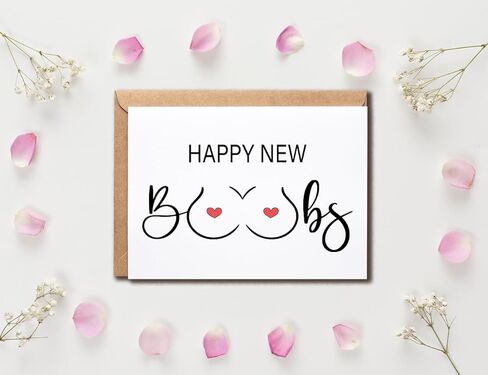 Happy New Boobs Card - Funny Congratulations Card for Her, Breast Enlargement Theme, 5 x 7 inches in Saudi Arabia