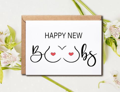 Happy New Boobs Card - Funny Congratulations Card for Her, Breast Enlargement Theme, 5 x 7 inches in Saudi Arabia