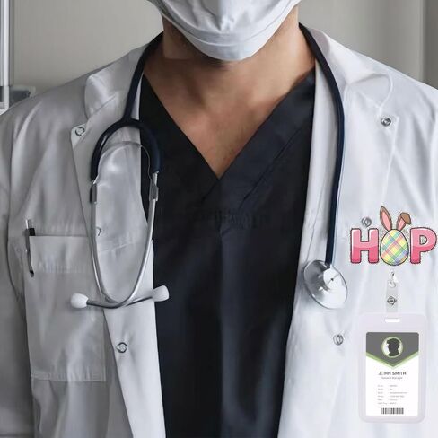 Funny Easter Bunny Rabbit Egg Retractable Badge Reel ID Tag, with Alligator Clip,24in Nylon Cord, Nurse Office Employee Name Badge in Kuwait